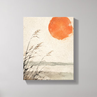Persimmon Sun over Quiet Reeds Minimalist Landscap Canvas Print