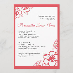 Persimmon & White Hibiscus Flowers Bridal Shower Invitation