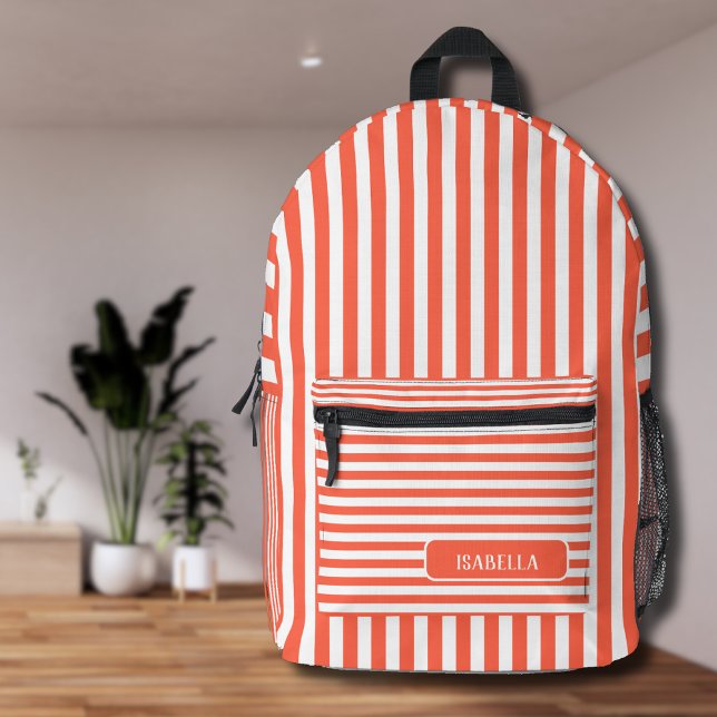 Persimmon White Vintage Striped Name Printed Backpack (Creator Uploaded)