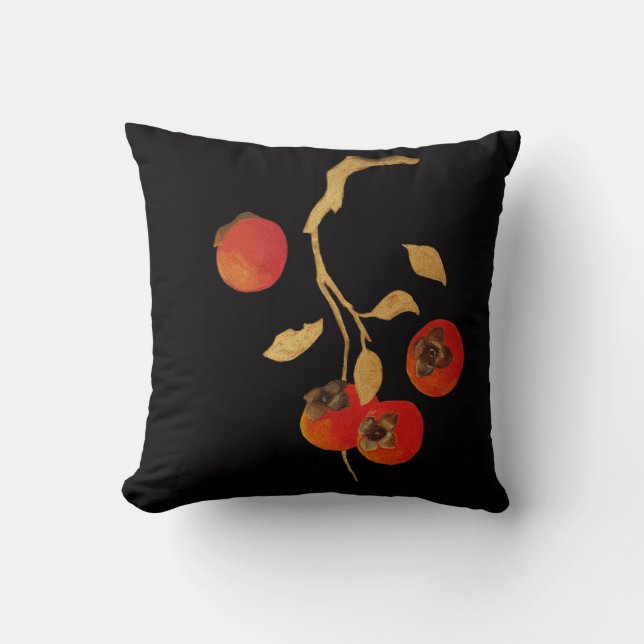 Persimmon with golden branch throw pillow (Front)