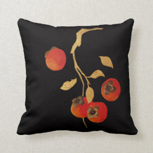 Persimmon with golden branch throw pillow