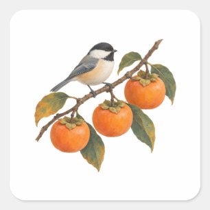 Persimmons and a Songbird Square Sticker
