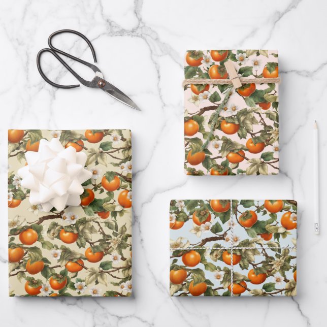 Persimmons Pattern Wrapping Paper Sheet (Front)