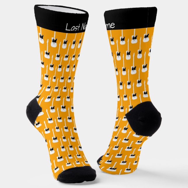 Persoanlizable Electric Guitar Pattern on Yellow Socks (Angled)