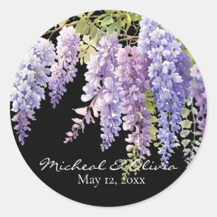 Persoanlize purple watercolor wisteria  floral  classic round sticker