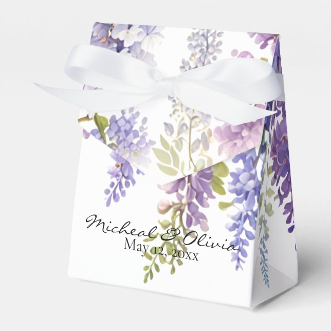 Persoanlize purple watercolor wisteria  floral  favor box (Front Side)