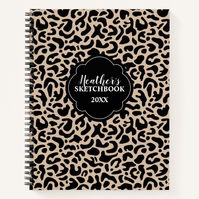 Persoanlized Elegant Chic Black Sketchbook Notebook (Front)