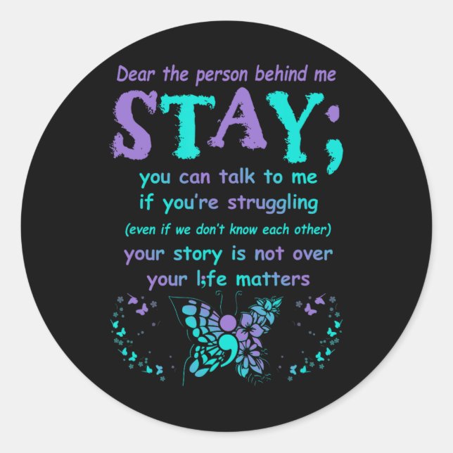 Person Behind Suicide Prevention Depression Awaren Classic Round Sticker (Front)