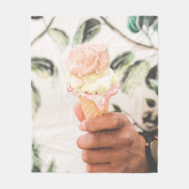 Person holding ice cream cone with three flavours  fleece blanket (Front)