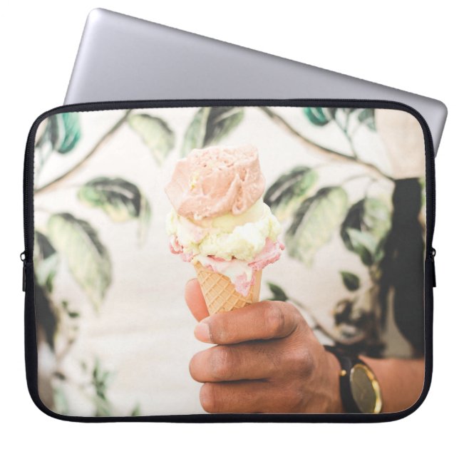 Person holding ice cream cone with three flavours  laptop sleeve (Front)