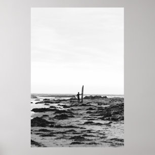 PERSON HOLDING SURFBOARD NEAR BODY OF WATER POSTER