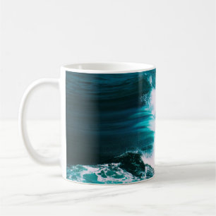 PERSON ON SURFBOARD WITH OCEAN WAVES COFFEE MUG