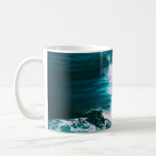 Person on surfboard with ocean waves coffee mug