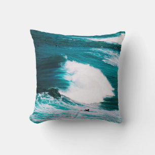 PERSON ON SURFBOARD WITH OCEAN WAVES THROW PILLOW