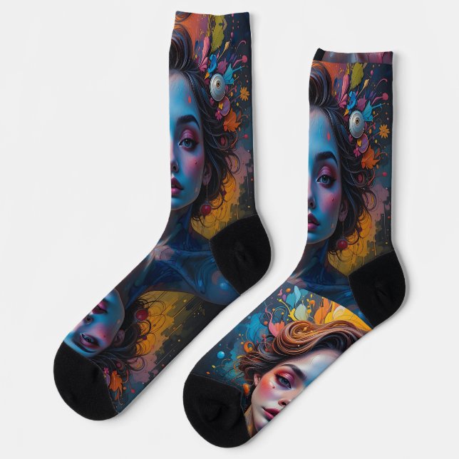 Person Surreal Portrait Woman Woman Woman Shortcut Socks (Left)