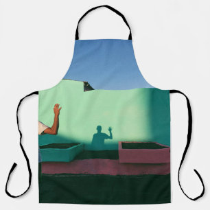 Person waving reflecting shadow on teal wall paint apron