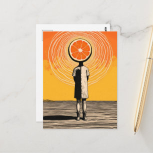 Person with an Orange Slice for a Head Postcard