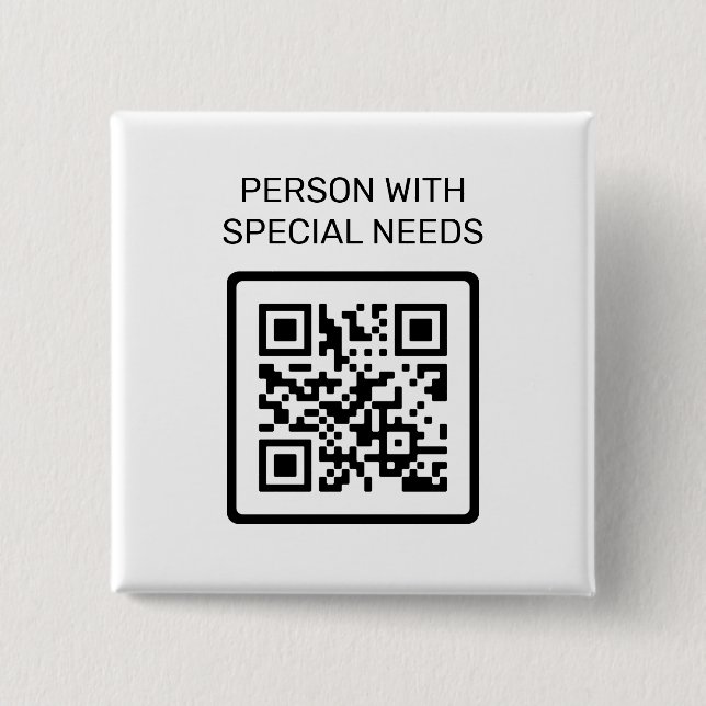 Person With Special Needs QR Code 2 Inch Square Button (Front)