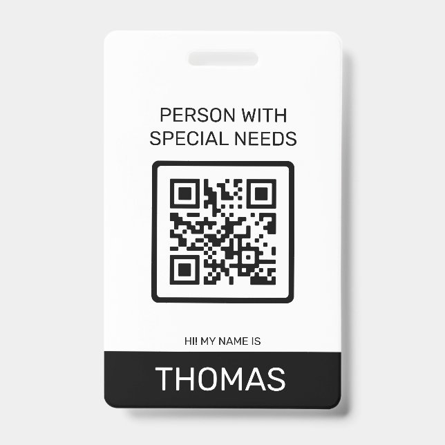 Person With Special Needs QR Code and Other Info Badge (Front)