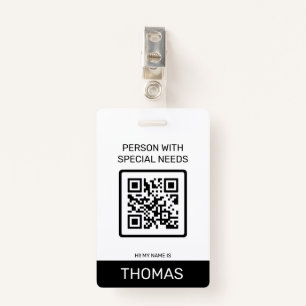 Person With Special Needs QR Code and Other Info Badge