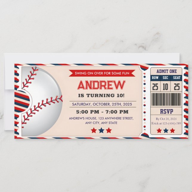 Persona Baseball ticket birthday  Invitation (Front)