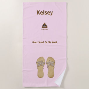 PersonaIized I Pooped Today Poo Emoji on Blue  Beach Towel