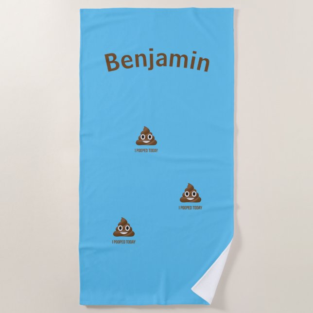 PersonaIized I Pooped Today Poo Emoji on Blue   Beach Towel (Front)