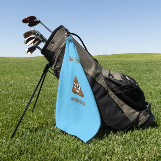 PersonaIized I Pooped Today Poo Emoji on Blue  Golf Towel (Green)