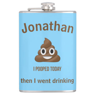 PersonaIized I Pooped Today Poo Emoji on Blue  Hip Flask