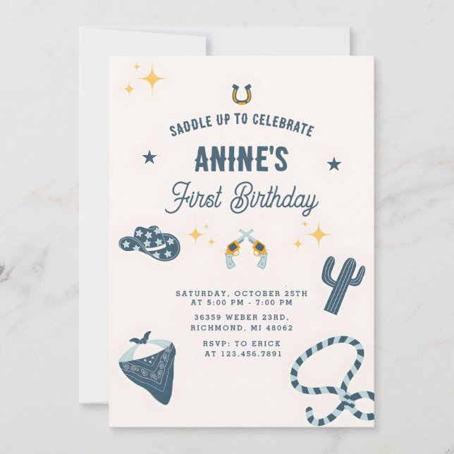 Personal 1st Birthday CowBoy Wild West Invitation (Front)