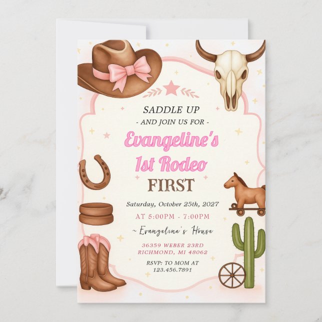 Personal 1st Rodeo Girl Cowgirl birthday Invitation (Front)