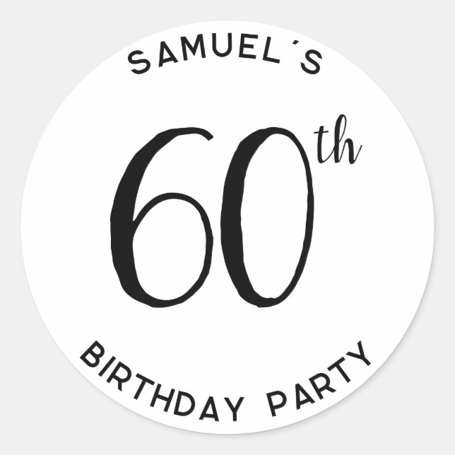 Personal 60th Birthday Party Modern Classic Round Sticker (Front)