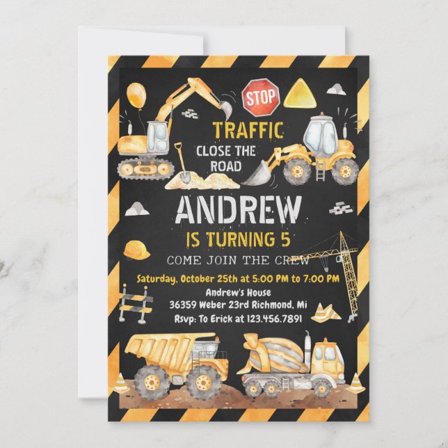 Personal A Modern Construction Birthday Party Invitation (Front)