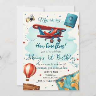 Personal Airplane 1st Birthday for boy Blue  Invitation