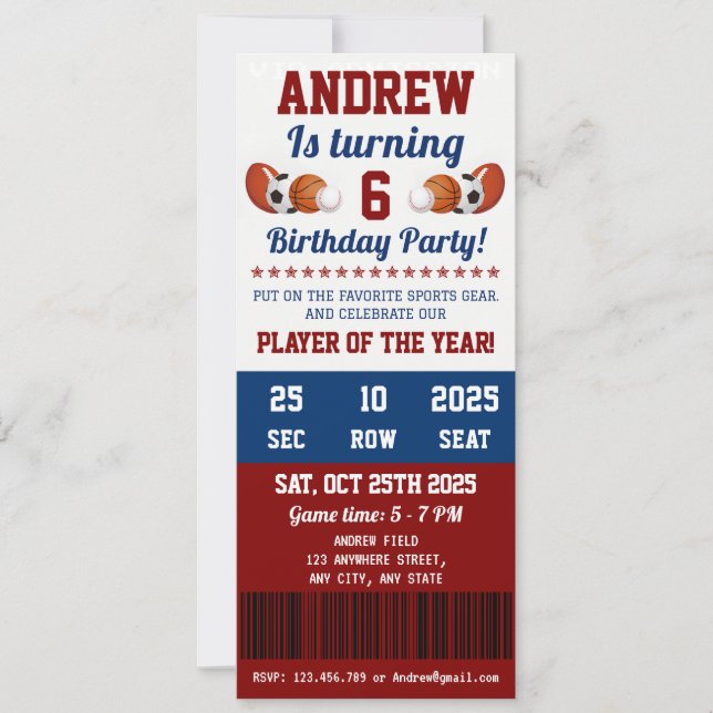 Personal All Star Sport First Birthday Invitation (Front)