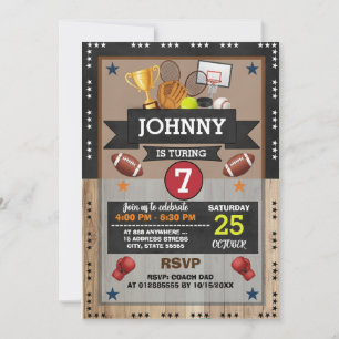 Personal All Star Sports Birthday Party Invitation