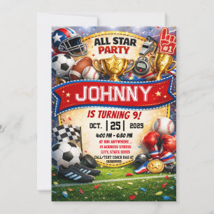 Personal All Star Sports Theme Birthday Party Invitation