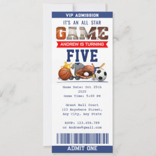 Personal All Star Sports Ticket Birthday Invitation