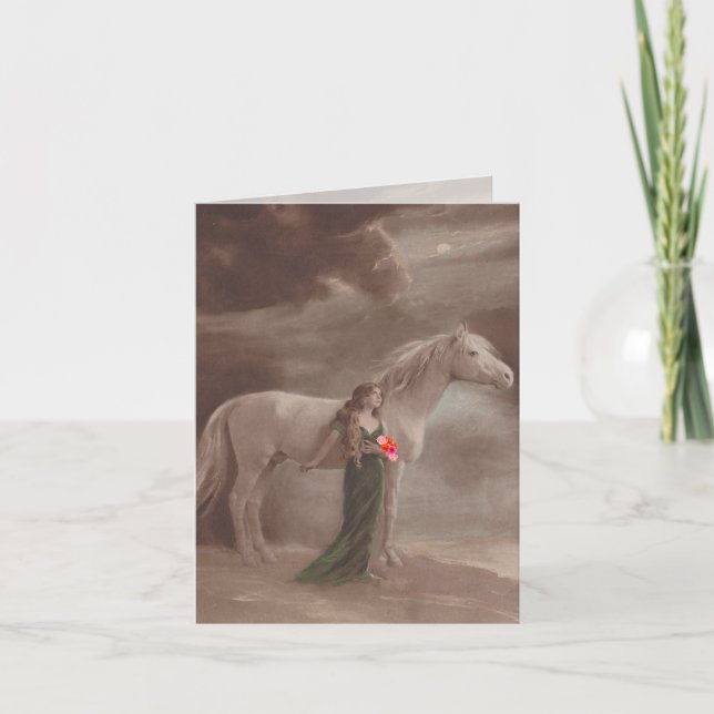 Personal Antique woman & Horse Fantasy Note Card (Front)