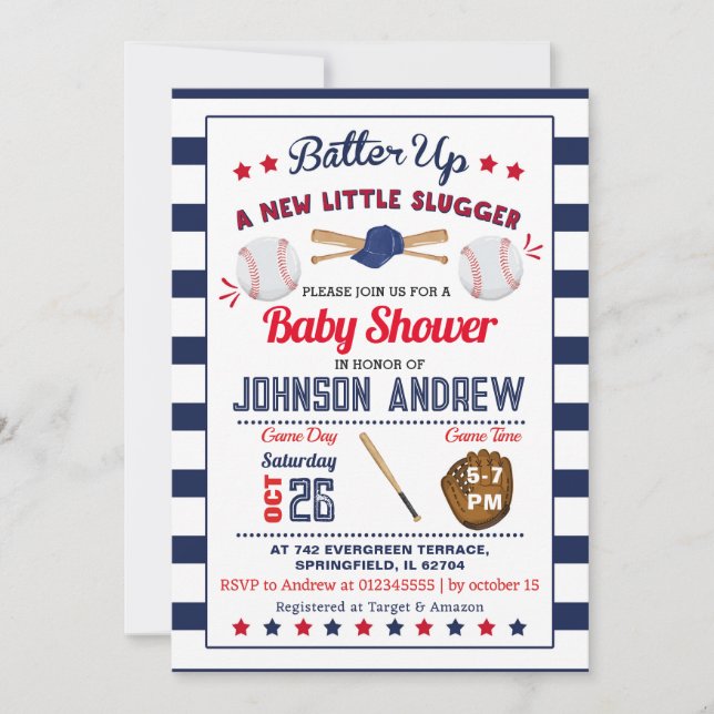 Personal Baseball Baby Shower Slugger All Star Invitation (Front)