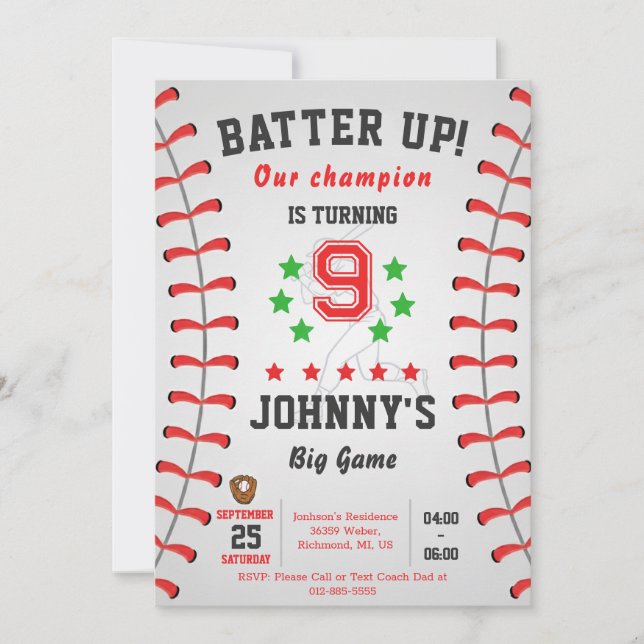Personal Baseball Birthday Party Invitation (Devant)