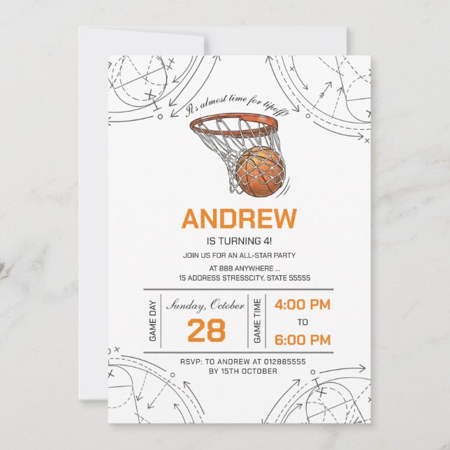 Personal basketball birthday invitation (Front)
