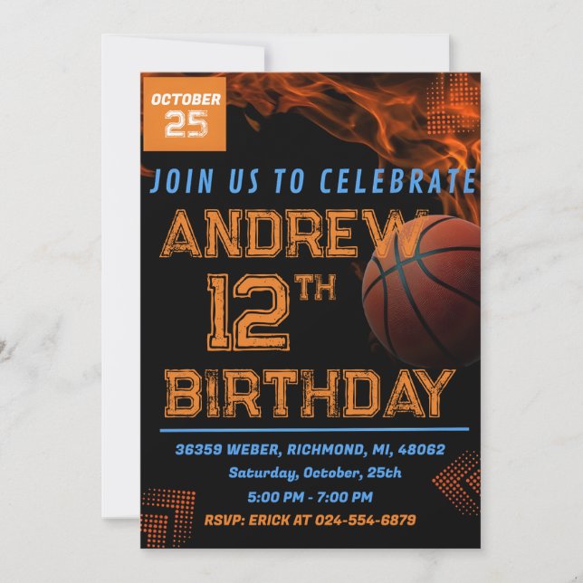 Personal Basketball Birthday Invitation Party (Front)