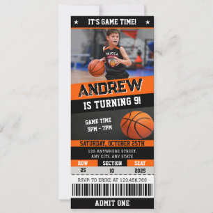 Personal Basketball Birthday Ticket With Image Invitation