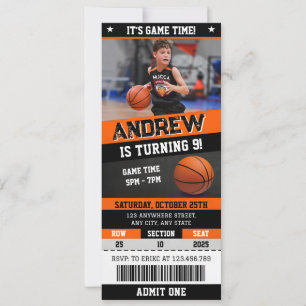 Personal Basketball Birthday Ticket With Image Invitation
