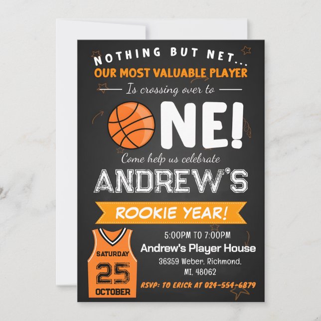Personal Basketball Birthday with custom Photo Invitation (Front)