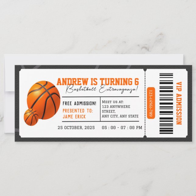 Personal Basketball Dunk Fest Birthday Party Pass Invitation (Front)