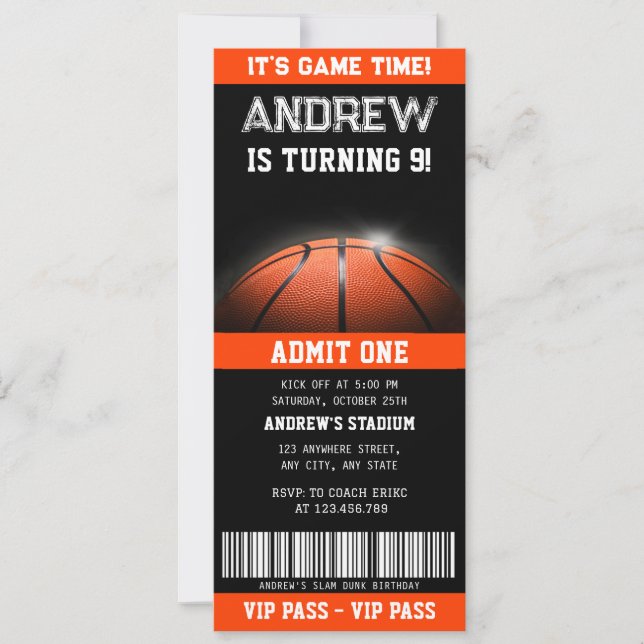 Personal Basketball Game Day Birthday Ticket Invitation (Front)