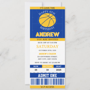 Personal Basketball Ticket Blue & Yellow Birthday Invitation