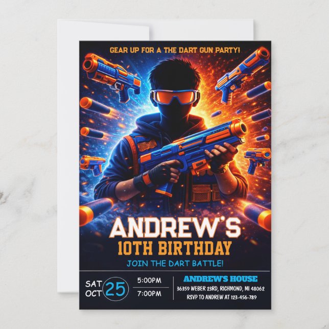 Personal Battle Nerf Dart Blaster Birthday Invitation (Front)